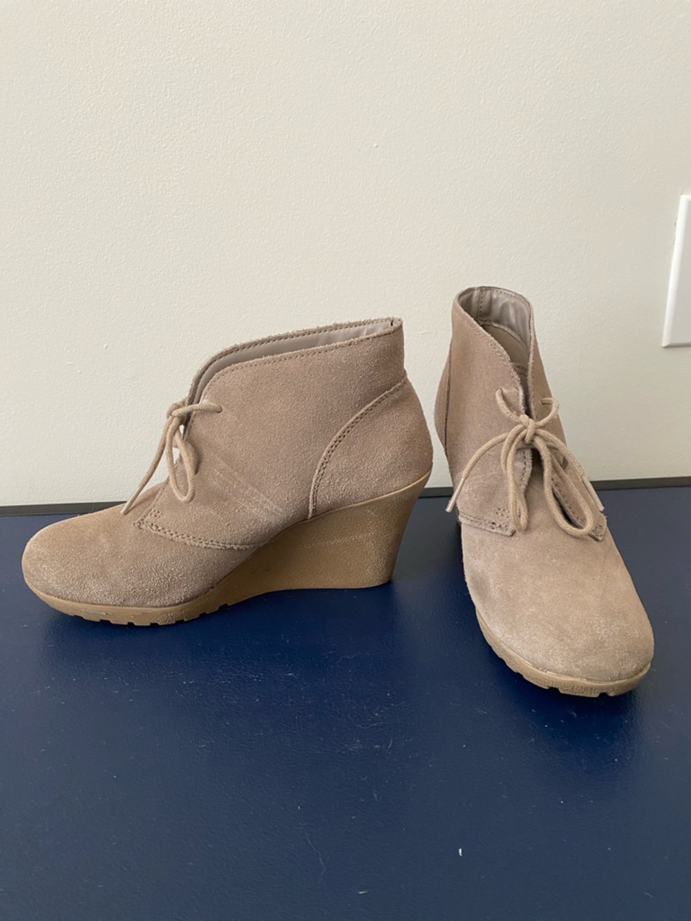 DSW Taupe Suede Lace-Up Wedge Ankle Boots